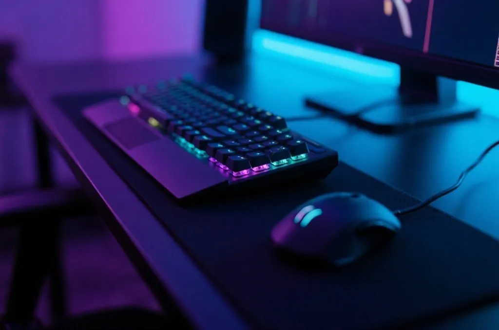Close-up of a premium mechanical gaming keyboard with colorful RGB backlights